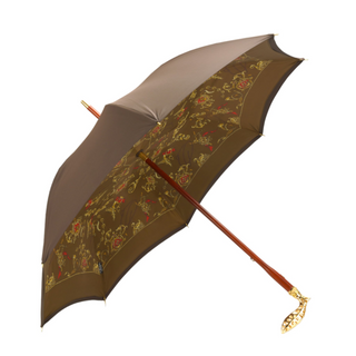 Double canopy jacquard fabric 24K gold handle handmade Italian men's umbrella side