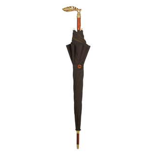Double canopy jacquard fabric 24K gold handle handmade Italian men's umbrella close-up