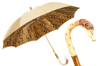 Cream luxury men's wind resistant gold plated Italian umbrella front view