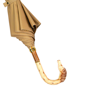 Cream luxury men's wind resistant gold plated Italian umbrella top view