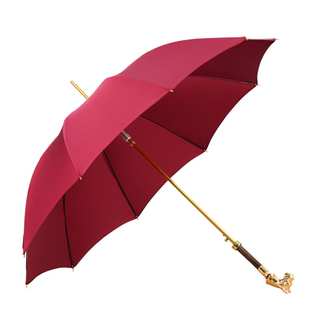 Luxury burgundy automatic 24K gold dog head handle men's Italian umbrella side view