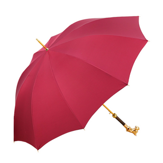 Luxury burgundy automatic 24K gold dog head handle men's Italian umbrella top