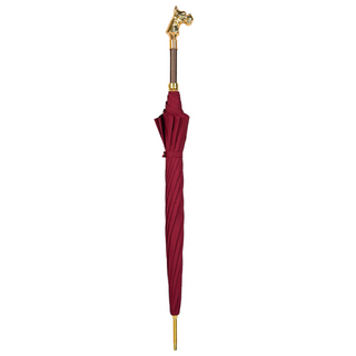Luxury burgundy automatic 24K gold dog head handle men's Italian umbrella close-up