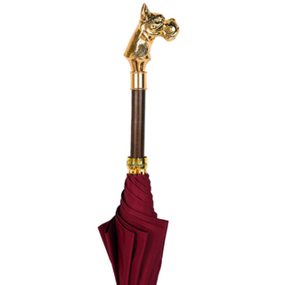Luxury burgundy automatic 24K gold dog head handle men's Italian umbrella canopy