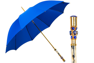 Luxury blue carbon fiber crystal handle handmade Italian men's umbrella front