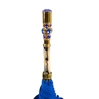 Luxury blue carbon fiber crystal handle handmade Italian men's umbrella canopy