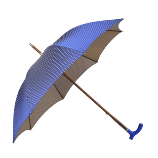 Designer blue leather handle beechwood shaft handcrafted Italian umbrella side