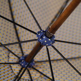 Designer blue leather handle beechwood shaft handcrafted Italian umbrella detail