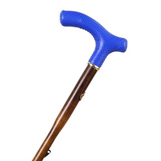 Designer blue leather handle beechwood shaft handcrafted Italian umbrella canopy