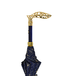 Men's luxury lily pattern gold plated handle handmade Italian umbrella canopy