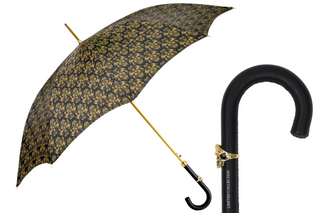 Luxury skull black gold damask leather handle 24K gold Italian umbrella front