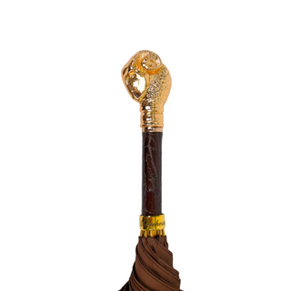 Luxury striped 24K gold handle handmade Italian men's umbrella canopy detail