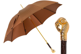Luxury striped 24K gold handle handmade Italian men's umbrella front view