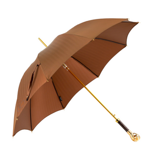 Luxury striped 24K gold handle handmade Italian men's umbrella side view