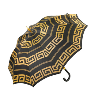 Italian leather Greek design carbon fiber ribs gold accents handmade umbrella open