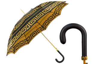 Italian leather handle fiber carbon Greek design men's umbrella front view