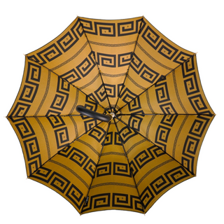 Italian leather Greek design carbon fiber ribs gold accents handmade umbrella detail