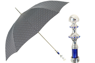 Men's jacquard silver-plated handle carbon fiber ribs Italian umbrella front view