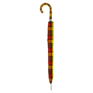 Tartan bamboo handle wind resistant carbon fiber ribs Italian umbrella close-up