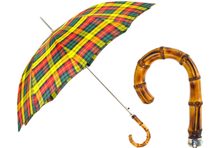 Tartan bamboo handle wind resistant carbon fiber ribs Italian umbrella front view