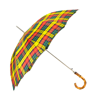 Tartan bamboo handle wind resistant carbon fiber ribs Italian umbrella side view