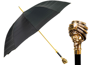 Men's premium gold plated automatic black jacquard canopy Italian umbrella front