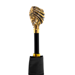 Men's premium gold plated automatic black jacquard canopy Italian umbrella detail