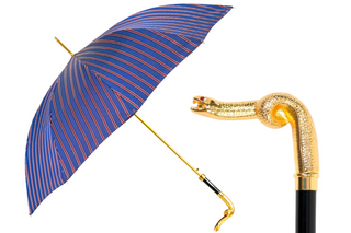 Blue bordeaux striped gold snake handle luxury men's Italian umbrella front view