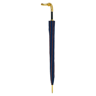Blue bordeaux striped gold snake handle luxury men's Italian umbrella close-up