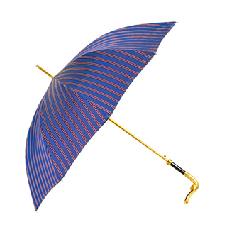 Blue bordeaux striped gold snake handle luxury men's Italian umbrella side view