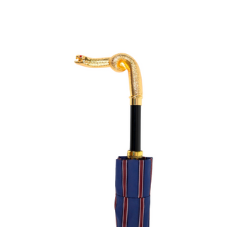 Blue bordeaux striped gold snake handle luxury men's Italian umbrella canopy detail