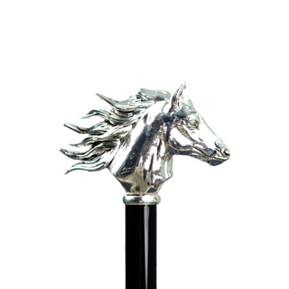 Men's elegant silver horse handle automatic black canopy Italian umbrella canopy