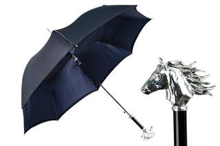 Men's elegant silver horse handle automatic black canopy Italian umbrella front