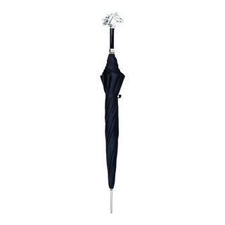 Men's elegant silver horse handle automatic black canopy Italian umbrella close-up
