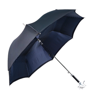 Men's elegant silver horse handle automatic black canopy Italian umbrella side