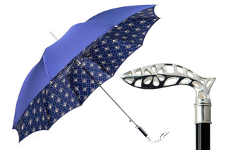 Men's silverplated elegant satin canopy automatic Italian umbrella front view