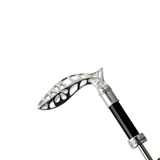 Men's silverplated elegant satin canopy automatic Italian umbrella detail