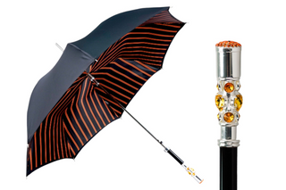 Luxury striped silver plated topaz crystal handle men's Italian umbrella front view