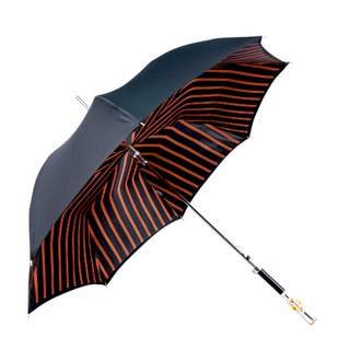 Luxury striped silver plated topaz crystal handle men's Italian umbrella side view