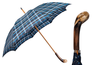 Handcrafted Italian chestnut handle walking stick steel ribs umbrella front view