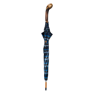 Handcrafted Italian chestnut handle walking stick steel ribs umbrella close-up