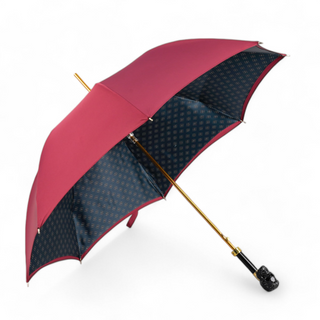 Men's burgundy automatic satin skull handle Italian umbrella side view
