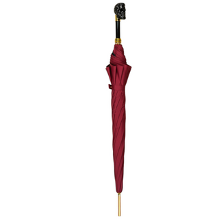 Men's burgundy automatic satin skull handle Italian umbrella close-up