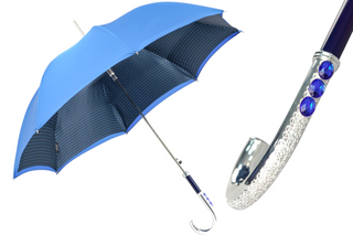 Royal blue satin canopy sapphire handle automatic luxury men's Italian umbrella front