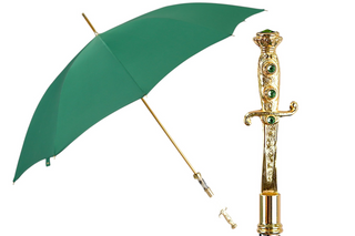 Men's luxury green canopy 24K gold handle carbon fiber Italian umbrella front