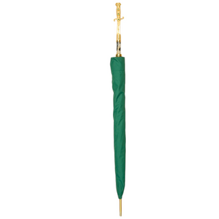 Men's luxury green canopy 24K gold handle carbon fiber Italian umbrella close-up
