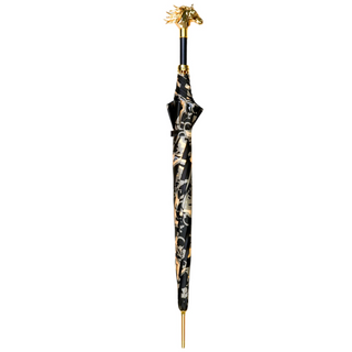 Luxury designer 24K gold horse head handle handmade Italian men's umbrella close-up