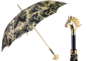 Luxury designer 24K gold horse head handle handmade Italian men's umbrella front