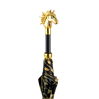 Luxury designer 24K gold horse head handle handmade Italian men's umbrella top