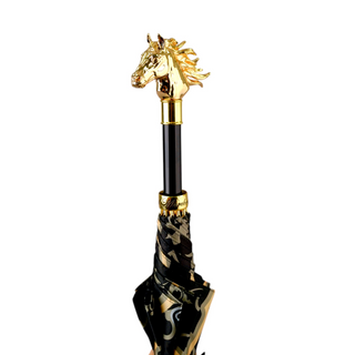Luxury designer 24K gold horse head handle handmade Italian men's umbrella canopy